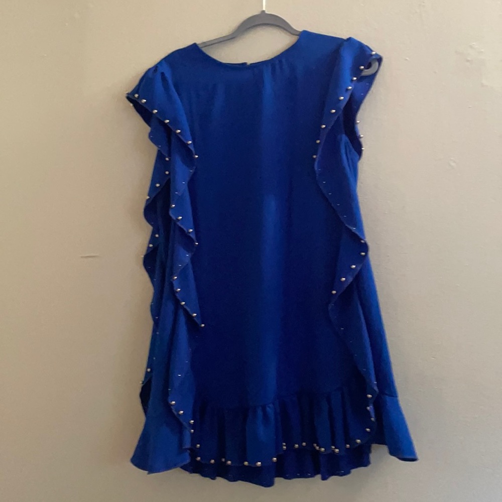 Blue Ruffle Bead Detail Dress